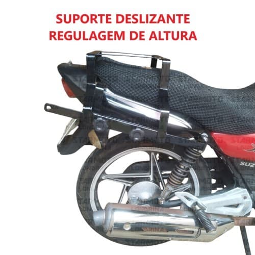 Suporte de Baú SUZUKI YES 125 e DAFRA APACHE 150 - Bagageiro Deslizante de Correr para Caixa de Moto - Pode Levar Garupa