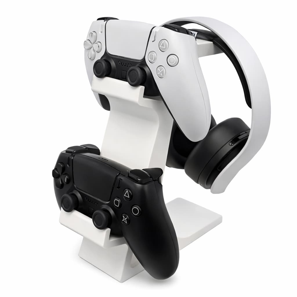 Suporte para 2 Controles + Headset PS5 / Xbox / PC | Organizador Gamer Mesa | Suporte DualSense