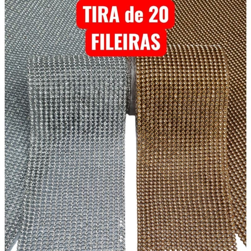 MANTA DE STRASS 20 fileiras com 45 cm Prata Dourado