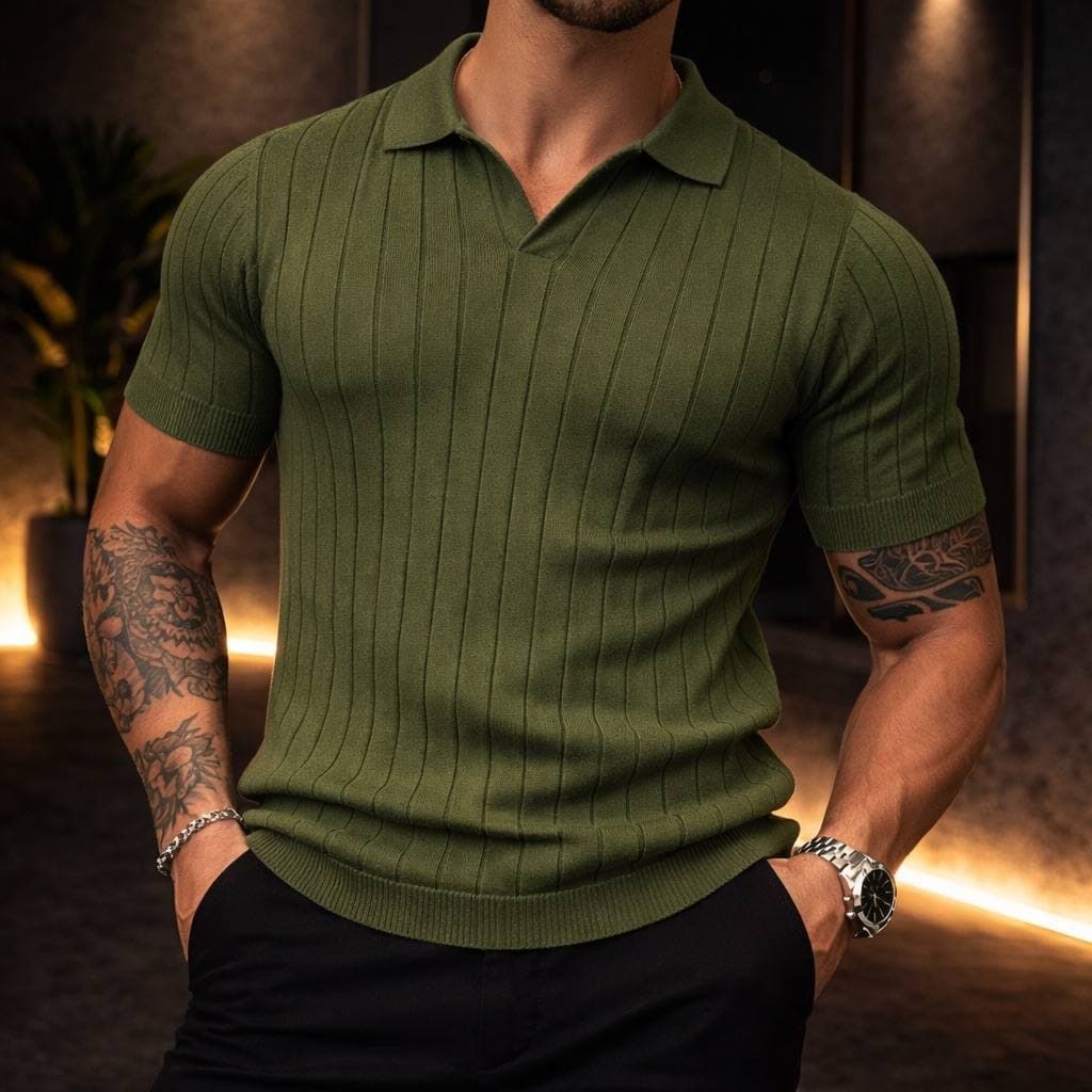 Camisa de tricot gola polo primavera verão masculina alta qualidade