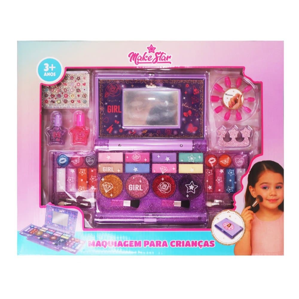 Kit Maquiagem Infantil com Espelho Estojo Completo Multicolorido