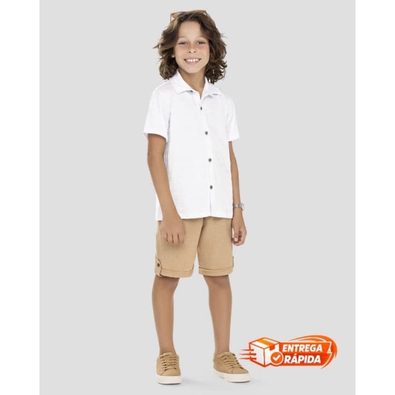 Conjunto masculino infantil e juvenil, camisa social e bermuda de linho