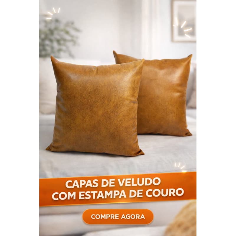2 Capas De Almofada Veludo com Estampa de Couro 45cm Decorativa para Sofá, Sala, Quarto.
