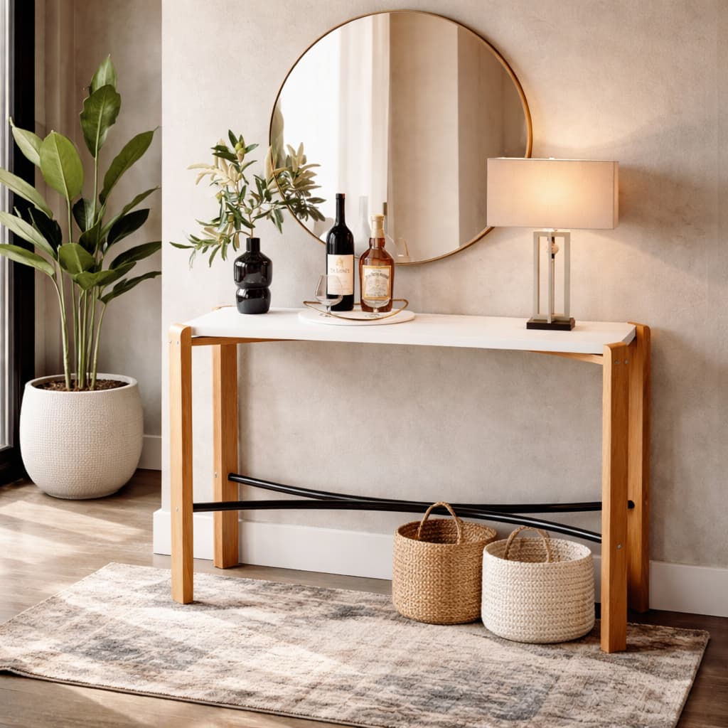 Aparador Cantinho Do Café 100% MDF Tampo Branco 100cm Para Recepção Corredor Decorativo