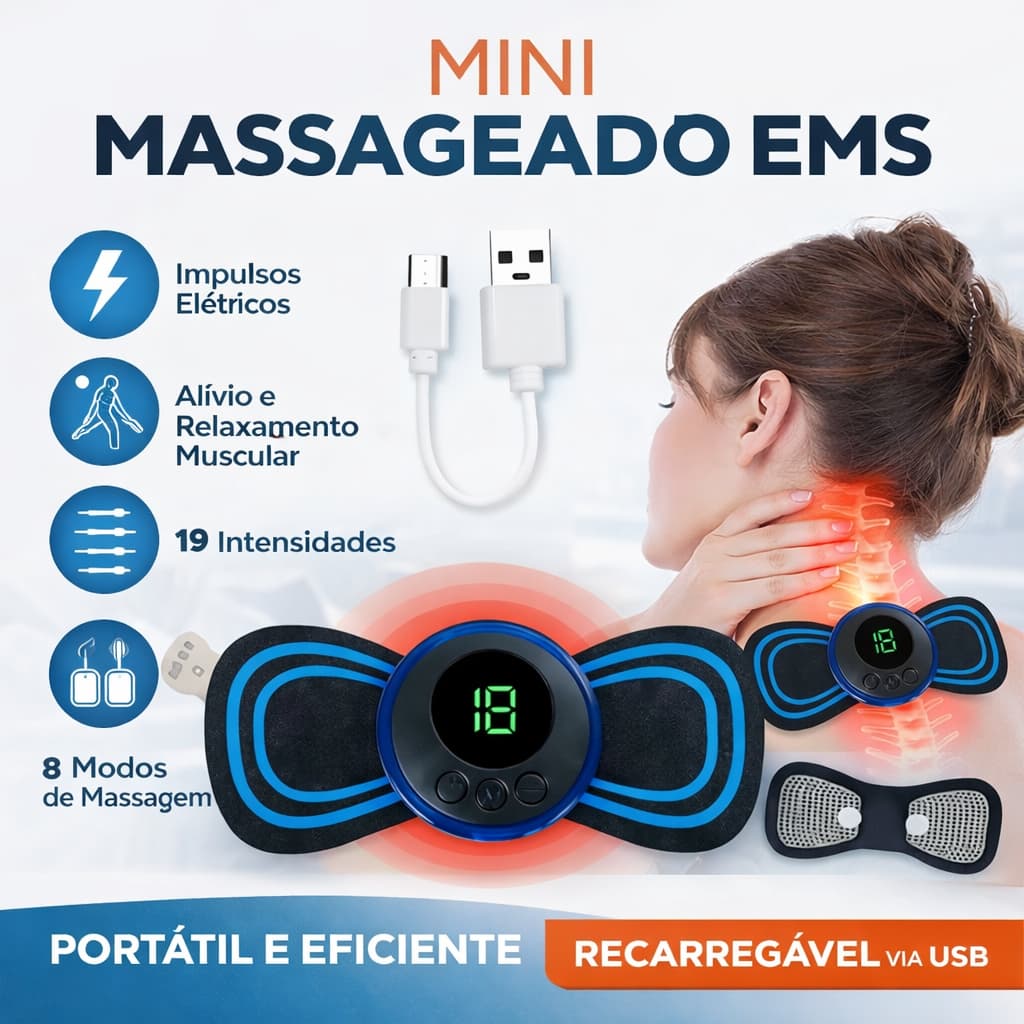 KIT 2 Mini Massageador EMS Estimulador Elétrico de Pescoço Portátil Alívio Da Dor Muscular