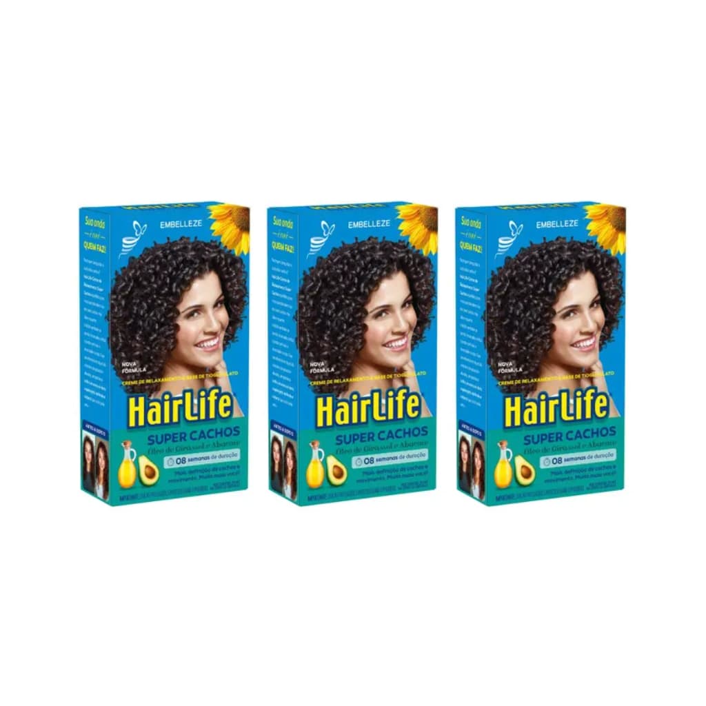 Creme Relaxante Hairlife Super Cachos Solto Natural Kit com 3 unidades