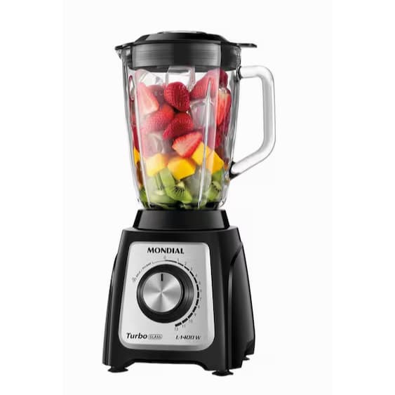 Liquidificador Mondial L-1400GI Turbo Glass | Jarra de Vidro, Pulsar 1400W, Preto/Inox