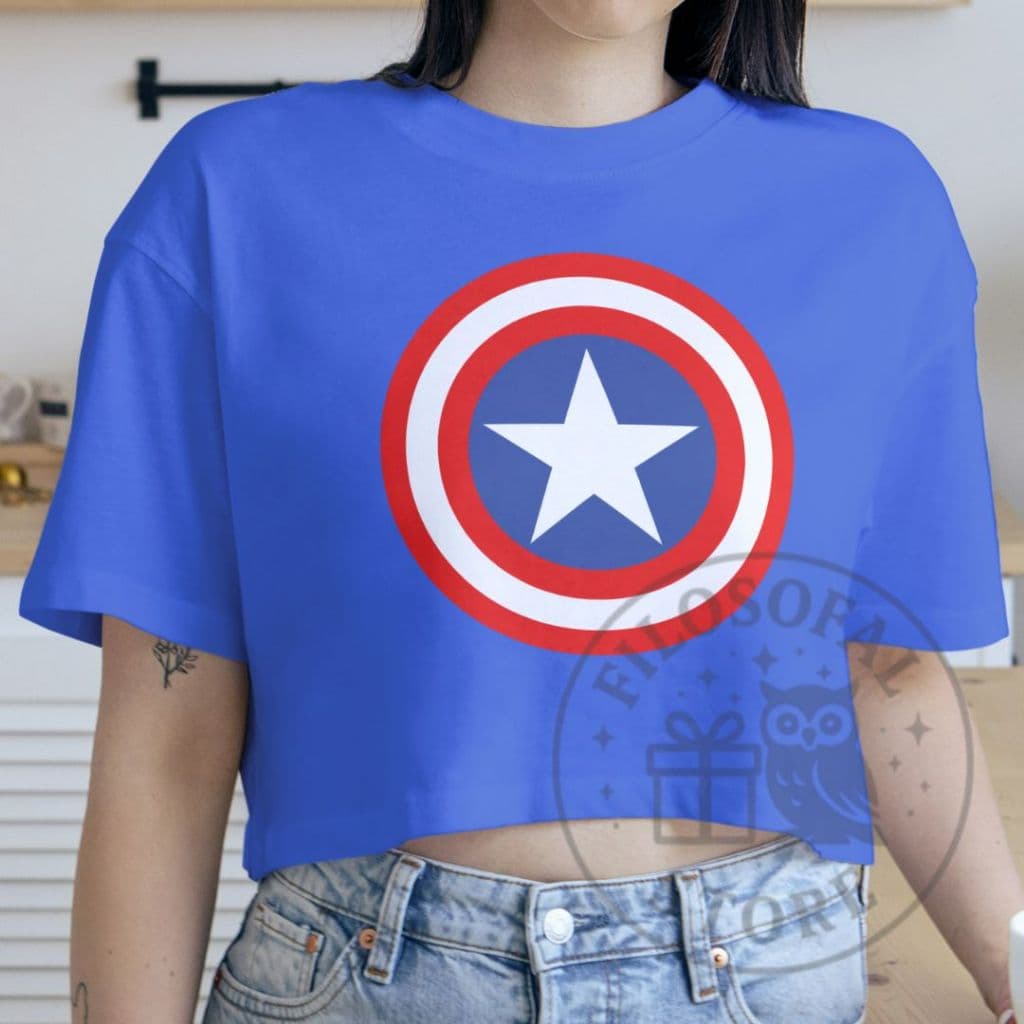 Cropped Capitão América Estampa Escudo - Blusa Super-heróis Feminina 100% Algodão