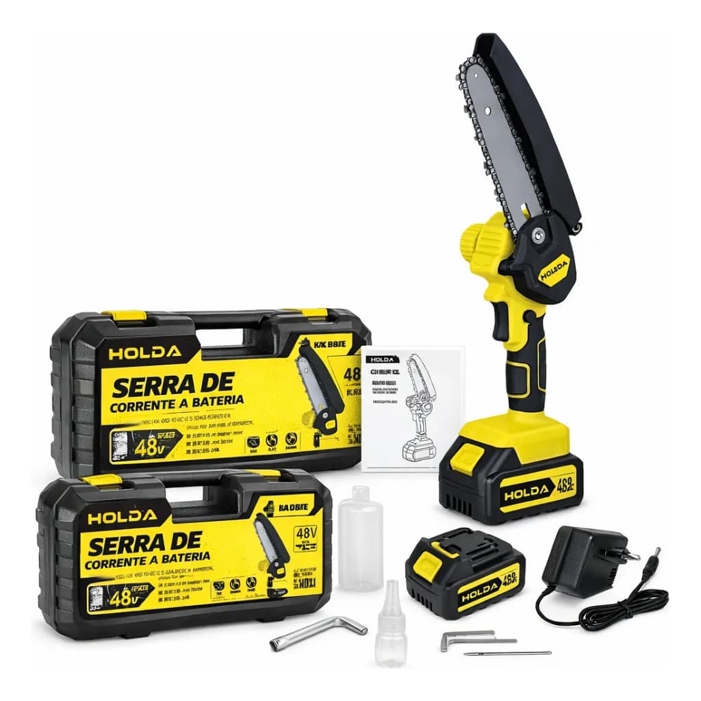 Motosserra Elétrica Compacta Bateria 48V Para Jardim Amarelo 48v 6 Polegadas holda