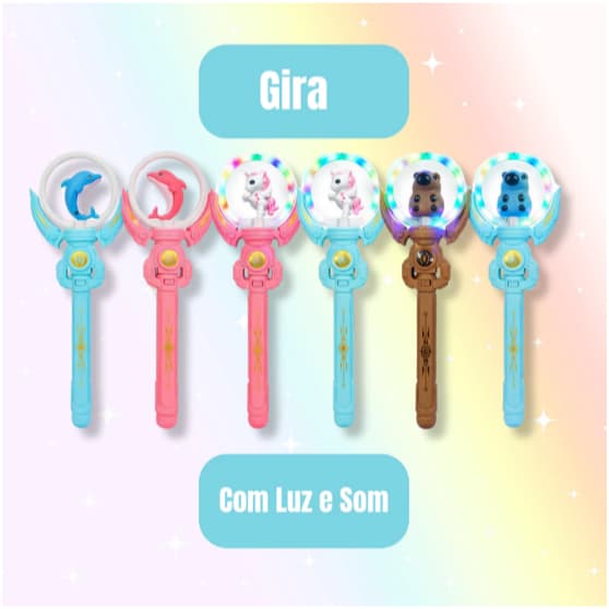 Bastão de LED CAPIVARA Varinha Mágica Giratória C Som e Luz a Pilha Brinquedo Infantil Personalizado