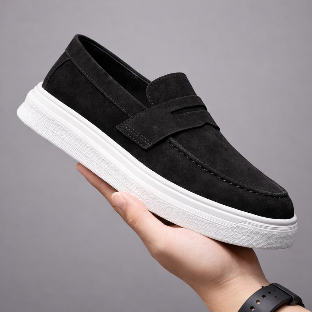 Mocassim Masculino Loafer Camurça Tenis Sola Branca Sapato Masculino Estilo Casual Elegante Moderno