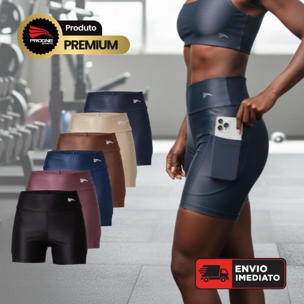 SHORT LEGGING SHOCKER TECIDO CANELADO C/ BOLSO LATERAL – ACADEMIA TREINO CORRIDA – PROGNE SPORTS