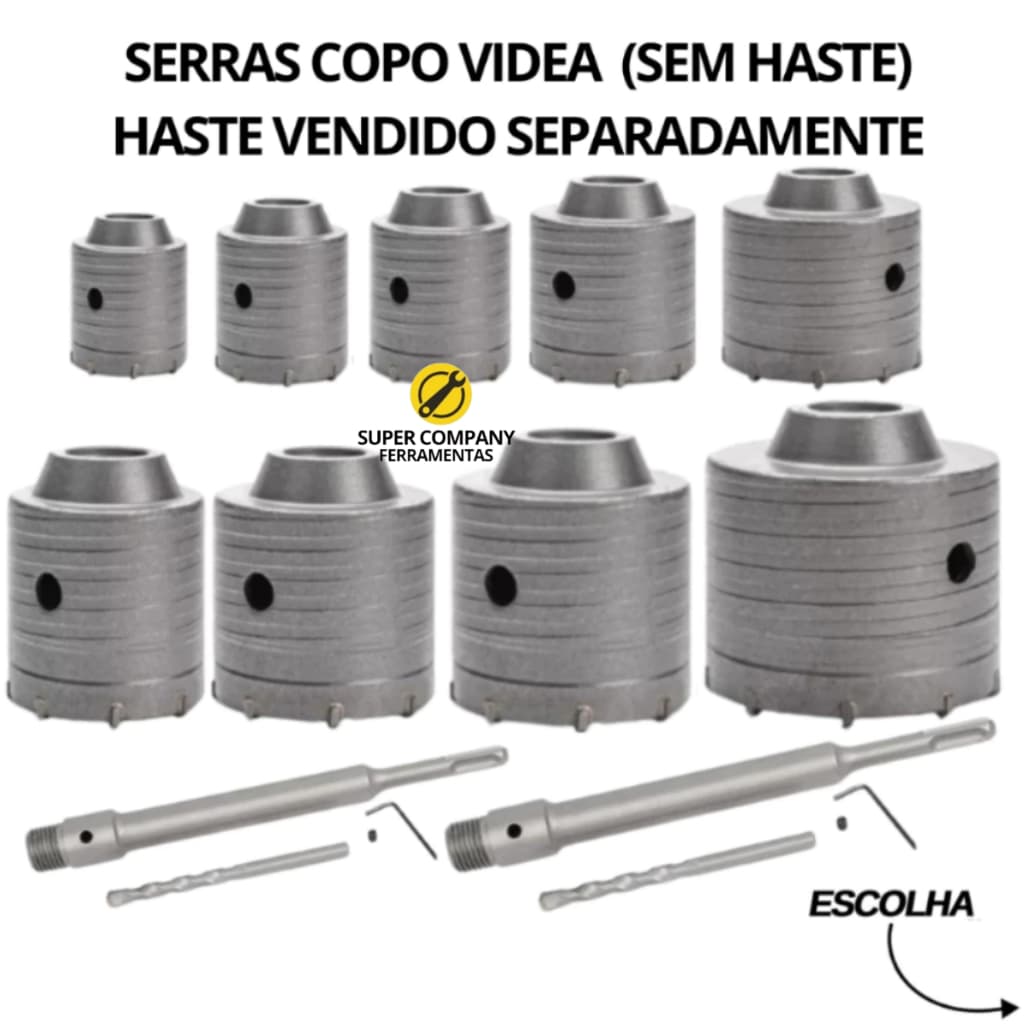Serra Copo Videa P/ Parede Concreto 30 a 125mm Rosca M22 Haste Sds 160mm, 250mm, 400mm - Escolher