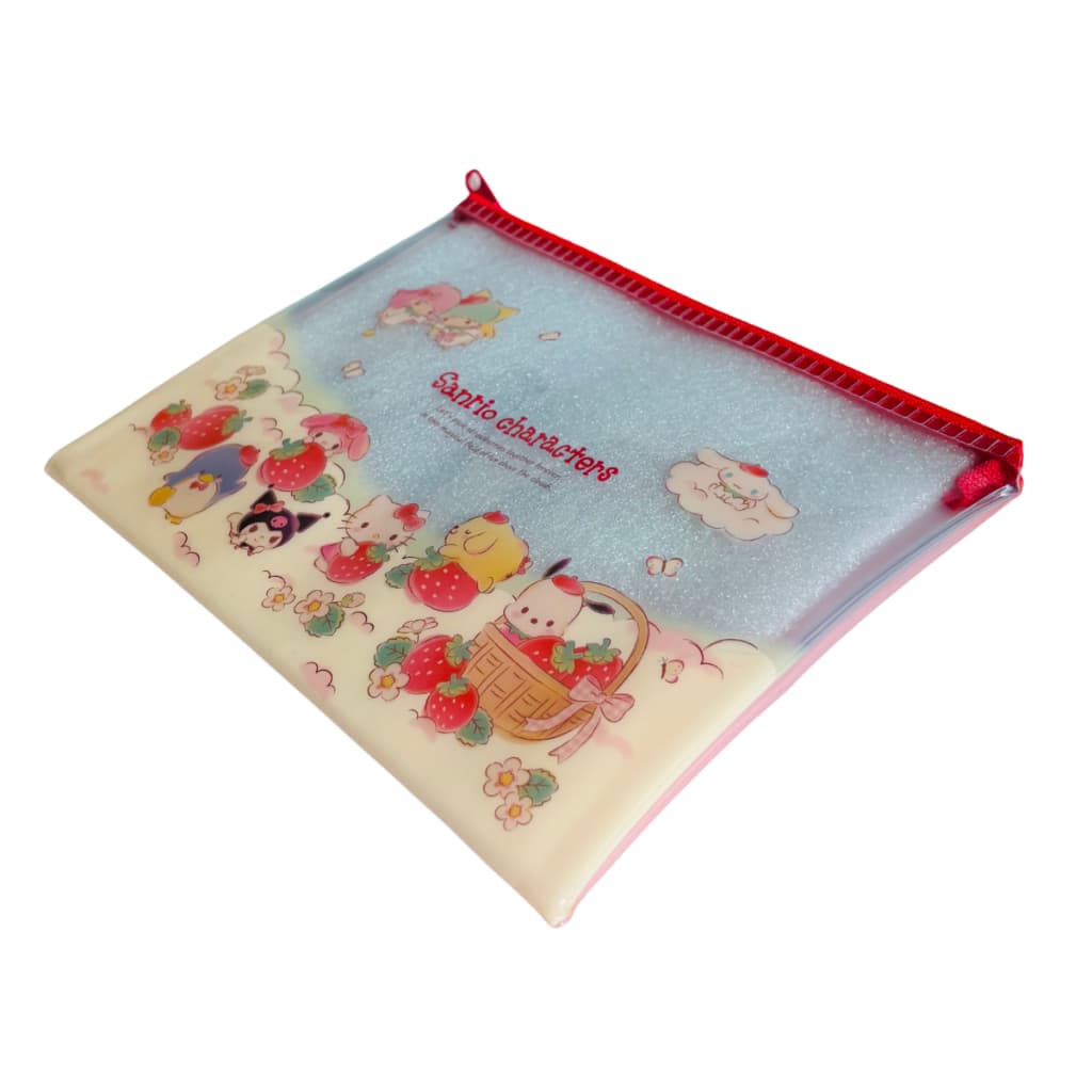 Necessaire Zipper Bag Sanrio Characters Strawberries Transparente - 18,5x13,8cm