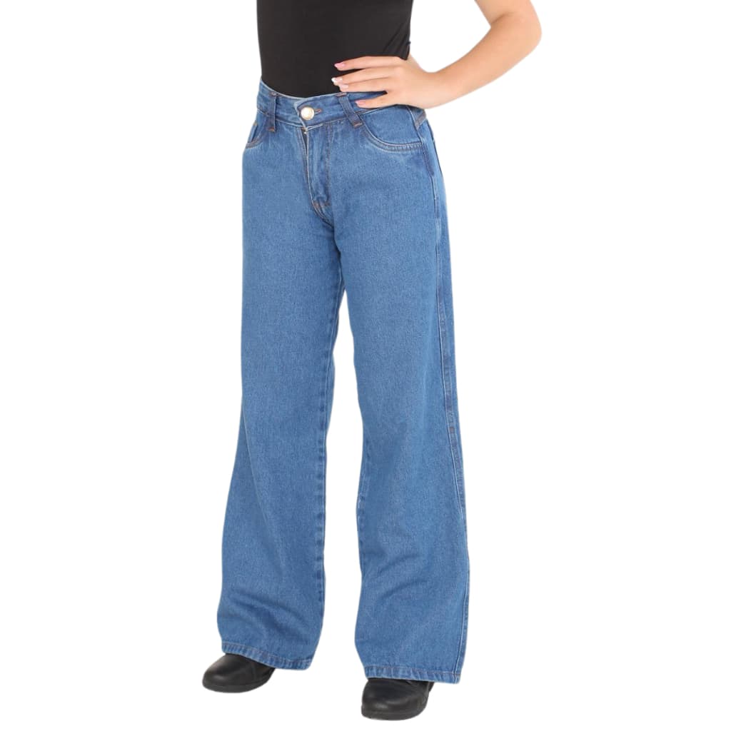 Calça jeans wide leg pantalona feminina menina infantil juvenil 10 ao 16