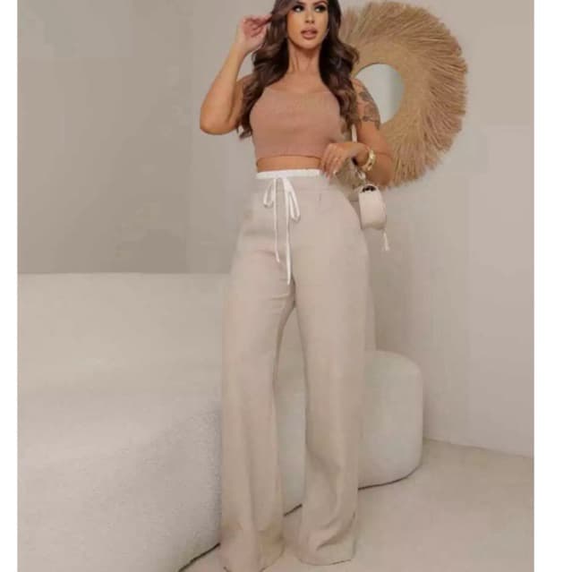 Calça Pantalona Bicolor Feminina  Cos Duplo Marant Casual Chic Fechamento Lateral