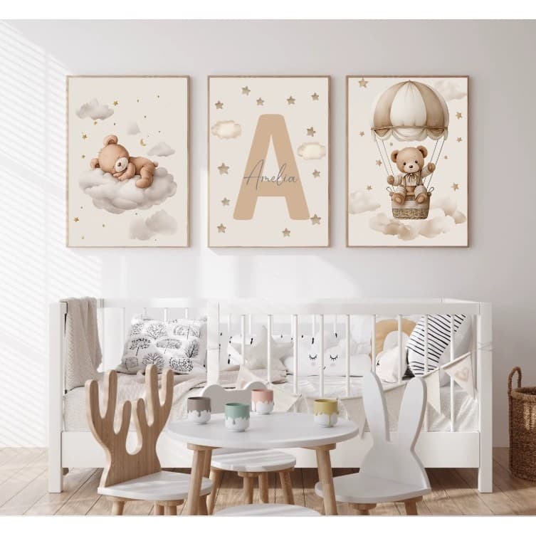 Kit com 3 Quadros Personalizados Decorativos Infantil Para Quarto Criança