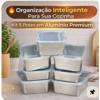 Conjunto 5 Potes Retangulares Pequenos de Alumínio | Marmitinha Multiuso, Leve, Resistente, Ideal para Armazenar Aliment