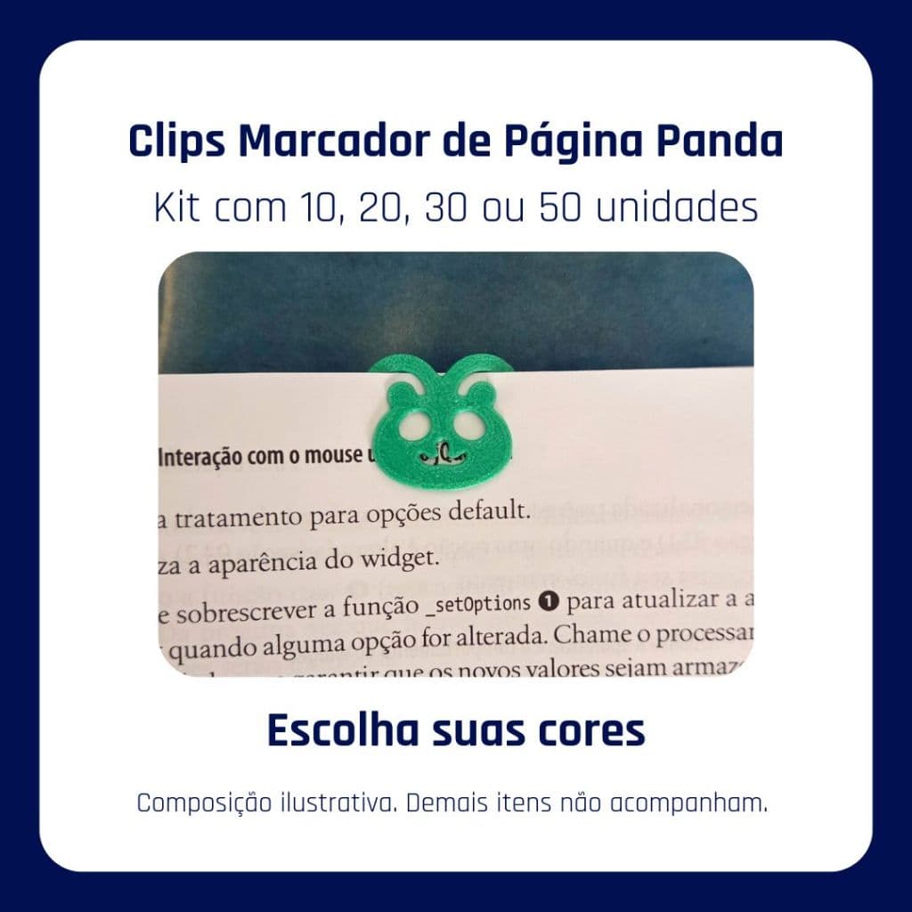 Clips Marcador de Página Panda • Organização e Leitura • Kit com 10, 20, 30 ou 50 unidades