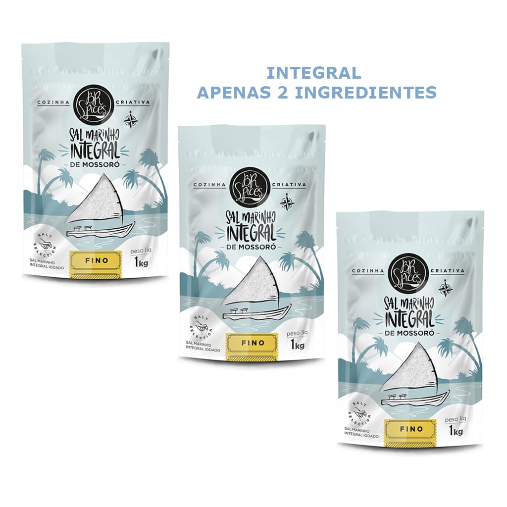 Kit 3Kg Sal Marinho De Mossoró Integral Br Spices