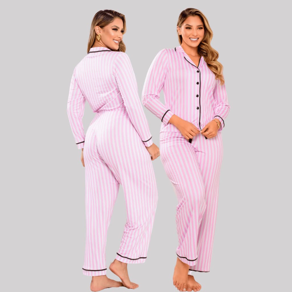 Pijama Feminino Americano Longo  Listras