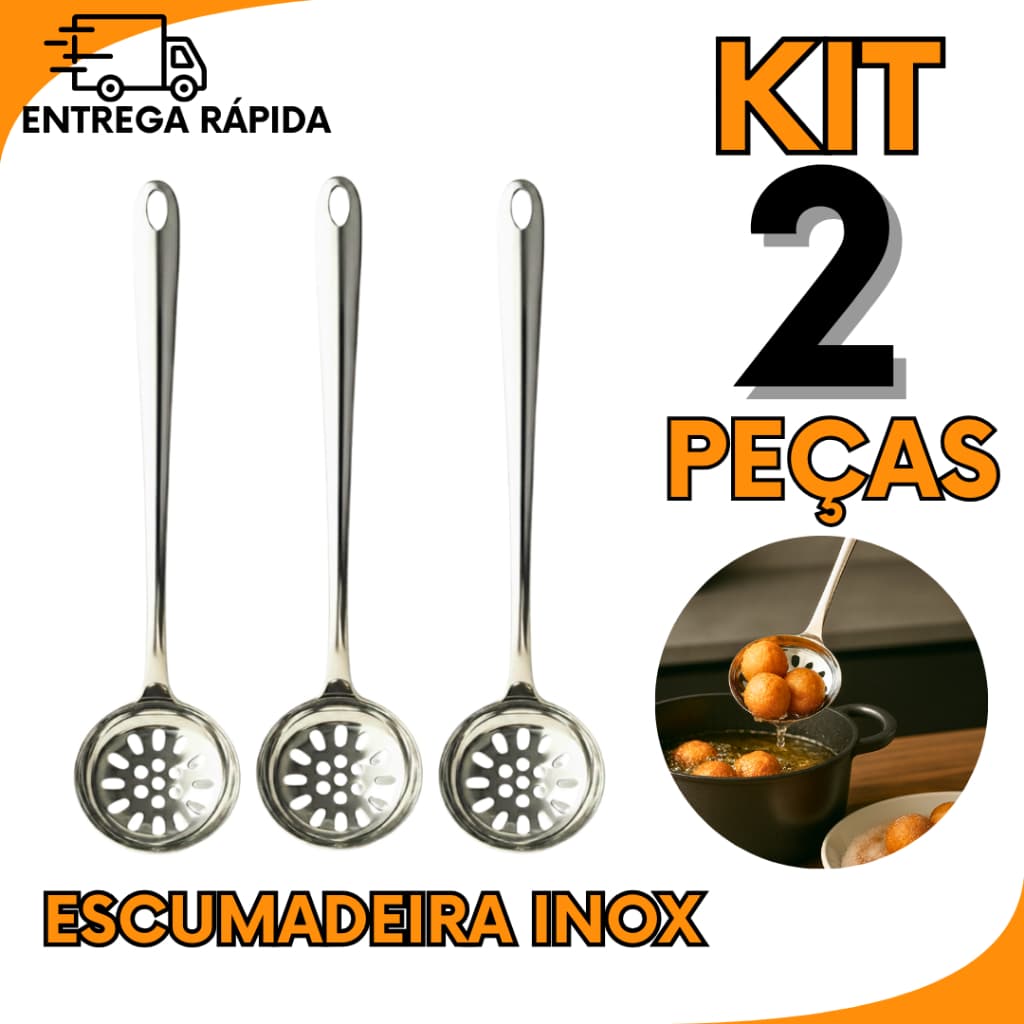 Kit 2 3 ou 1 Escumadeira de Aço Inox Resistente Cozinha Domestica e Profissional