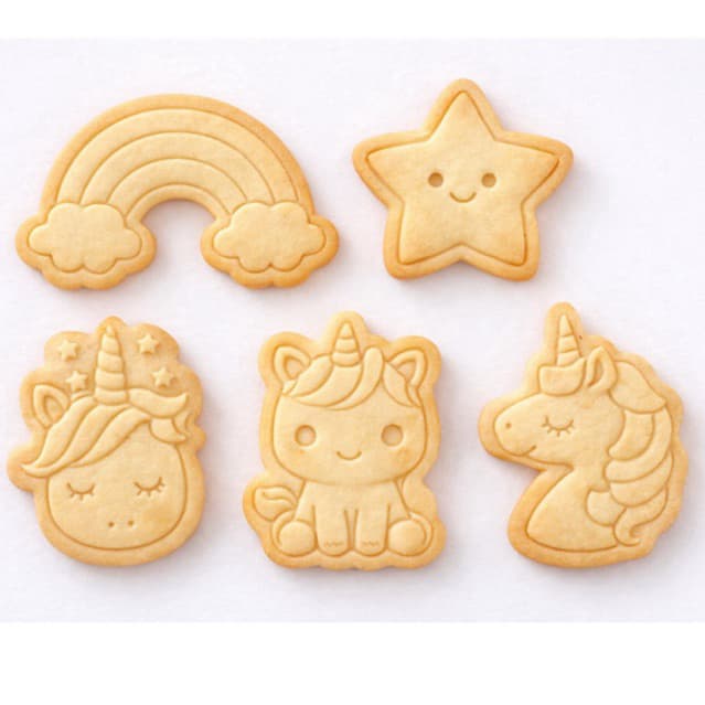 kit 5 cortadores de biscoito de unicórnio com puxador, cortador infantil para bolo biscoito cookies massinhas criança