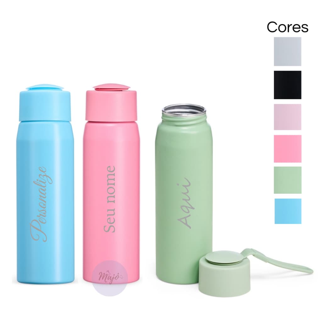 Garrafa Alumínio 600 ml Personalizada Fosca com Tampa Rosqueável e Alça