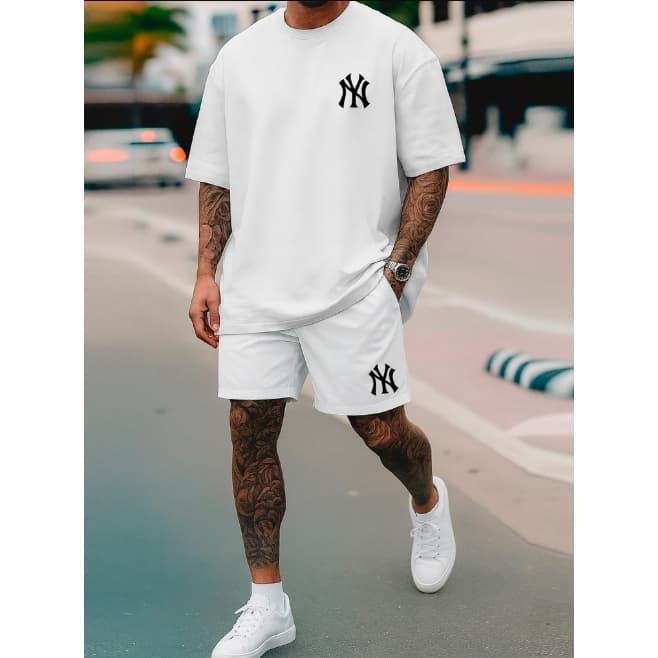 Conjunto Blusa Oversized e Bermuda Tactel Estampado Kit 2 Peças Estilo Streetwear Moderno