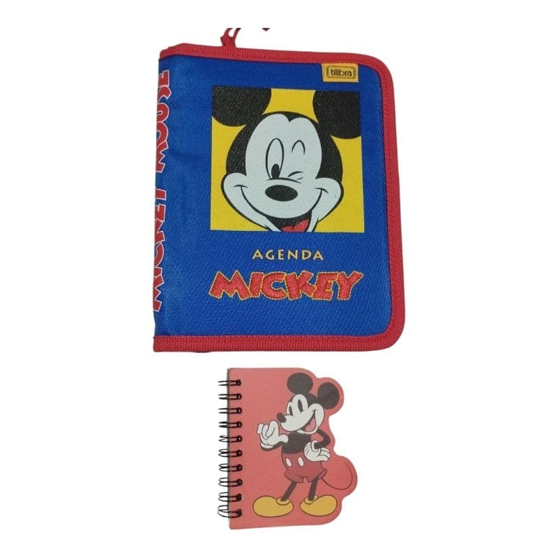 Porta Agenda Mickey 16 x 21 com Zíper Tilibra + 1 Mini caderneta do Mickey.Use agendas 10,2 x 13,9 mm