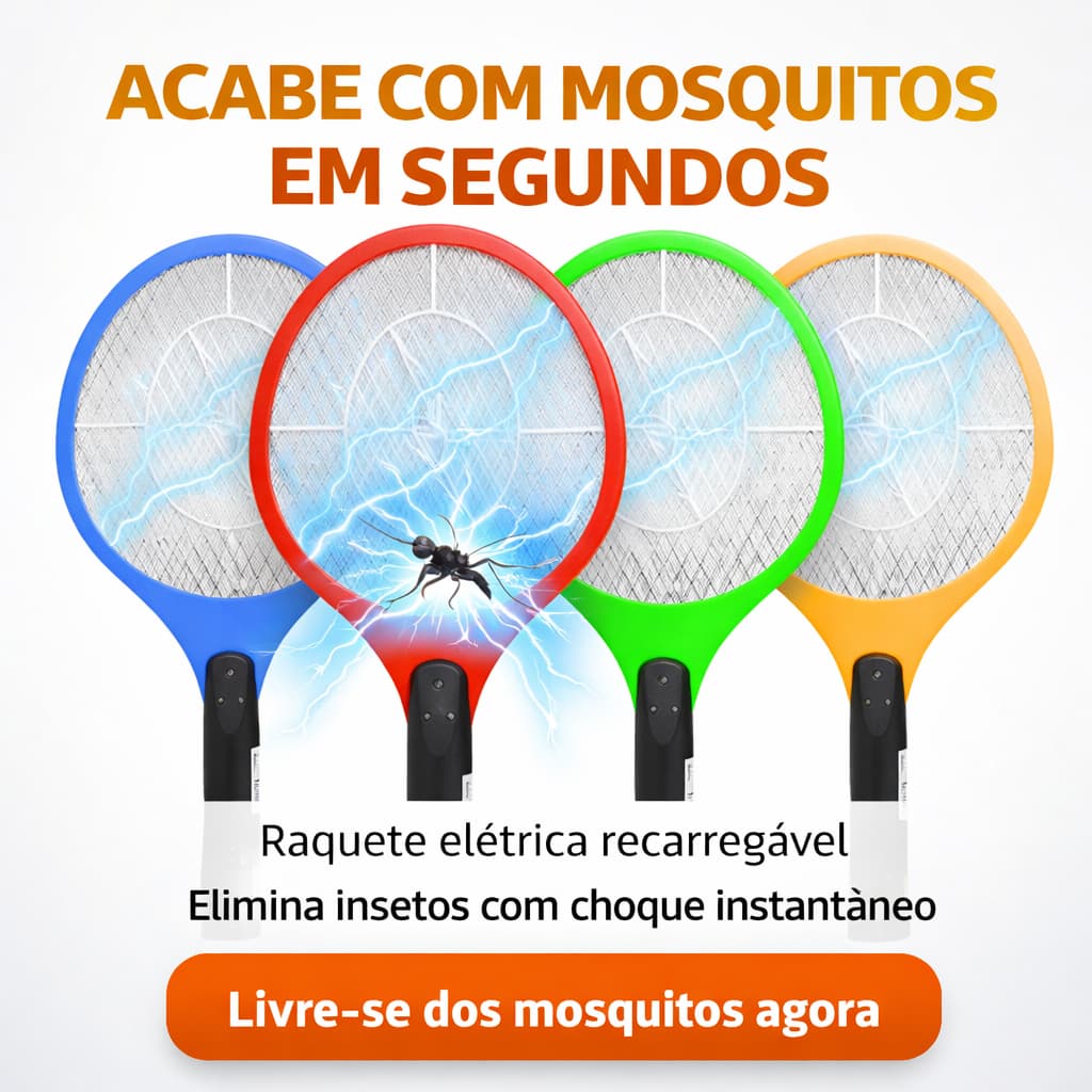 Raquete Elétrica Mata Mosquito Recarregável Bivolt Mata Dengue Insetos Portátil Cores Sortidas
