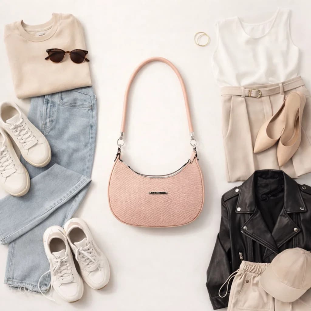 Bolsa Feminina de Ombro Lua Crescente Minimalista Versátil Moderna Casual Elegante Premium