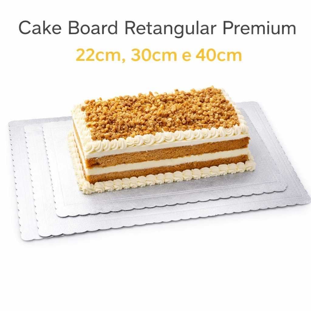 Cake Board Premium Retangular 22cm 30cm 40cm Branco ou Prata Base Para Bolo Confeitaria