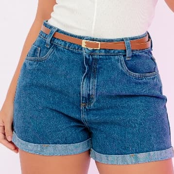 Short Jeans Com Cinto Premium Moda Feminina