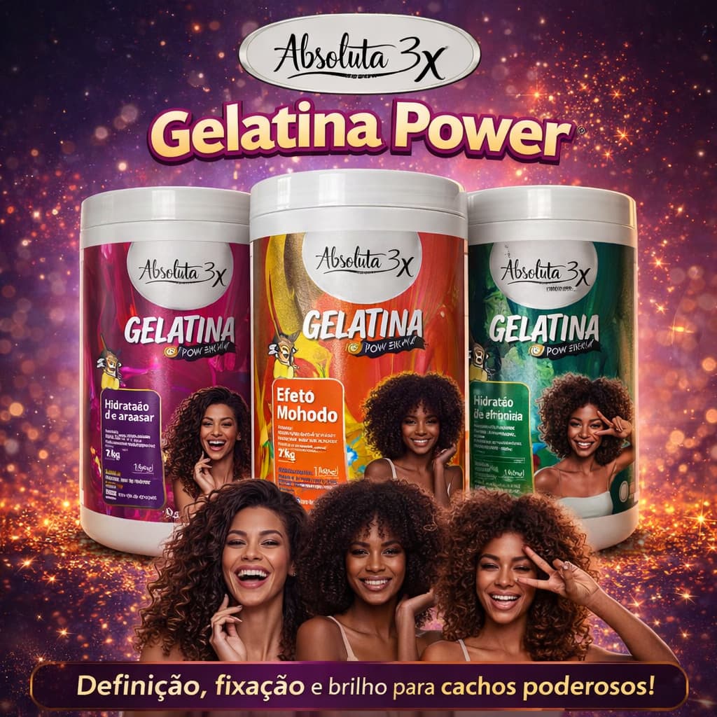 🔥 Gelatina Power Absoluta 3X Cachos – Ativador + Umidificador + Efeito Molhado | Alta Fixação e Definição 💥