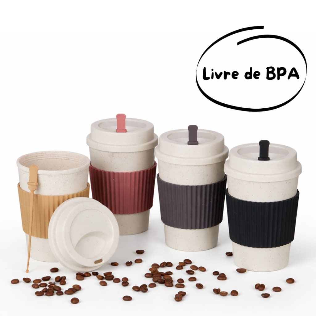 Copo Fibra de Trigo 450ml BPA Free Tampa Rosqueável com Bocal Mexedor e Manga