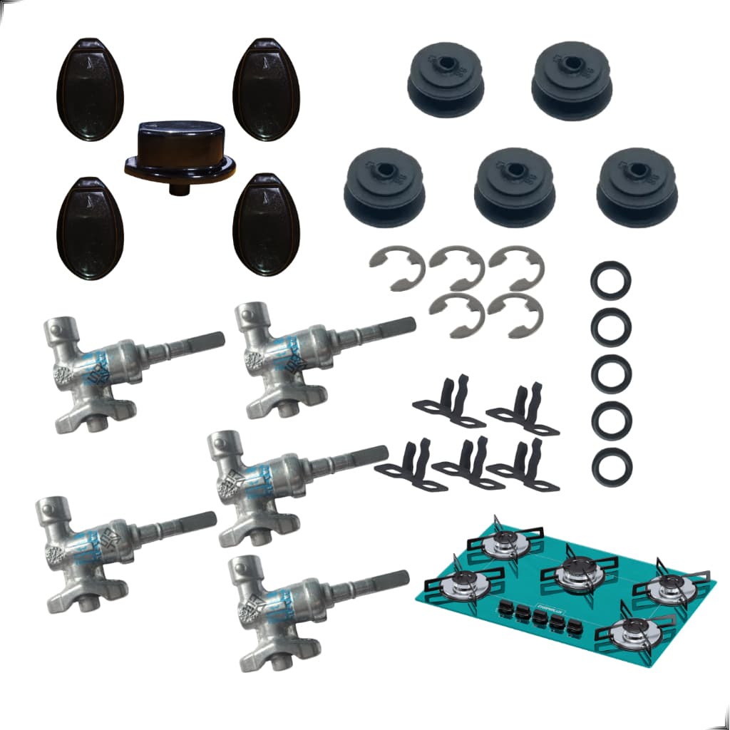 5 Registros Ramal Botão vedações Completo Fogão Cooktop 5 4 bocas