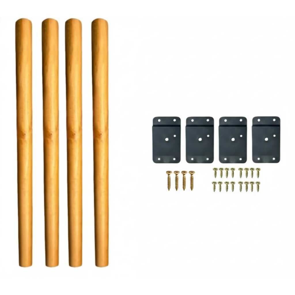 Kit Conjunto 4 Pés Palito Retro Cônico 60cm Madeira Com Kit Instalação Chapinha e Parafusos