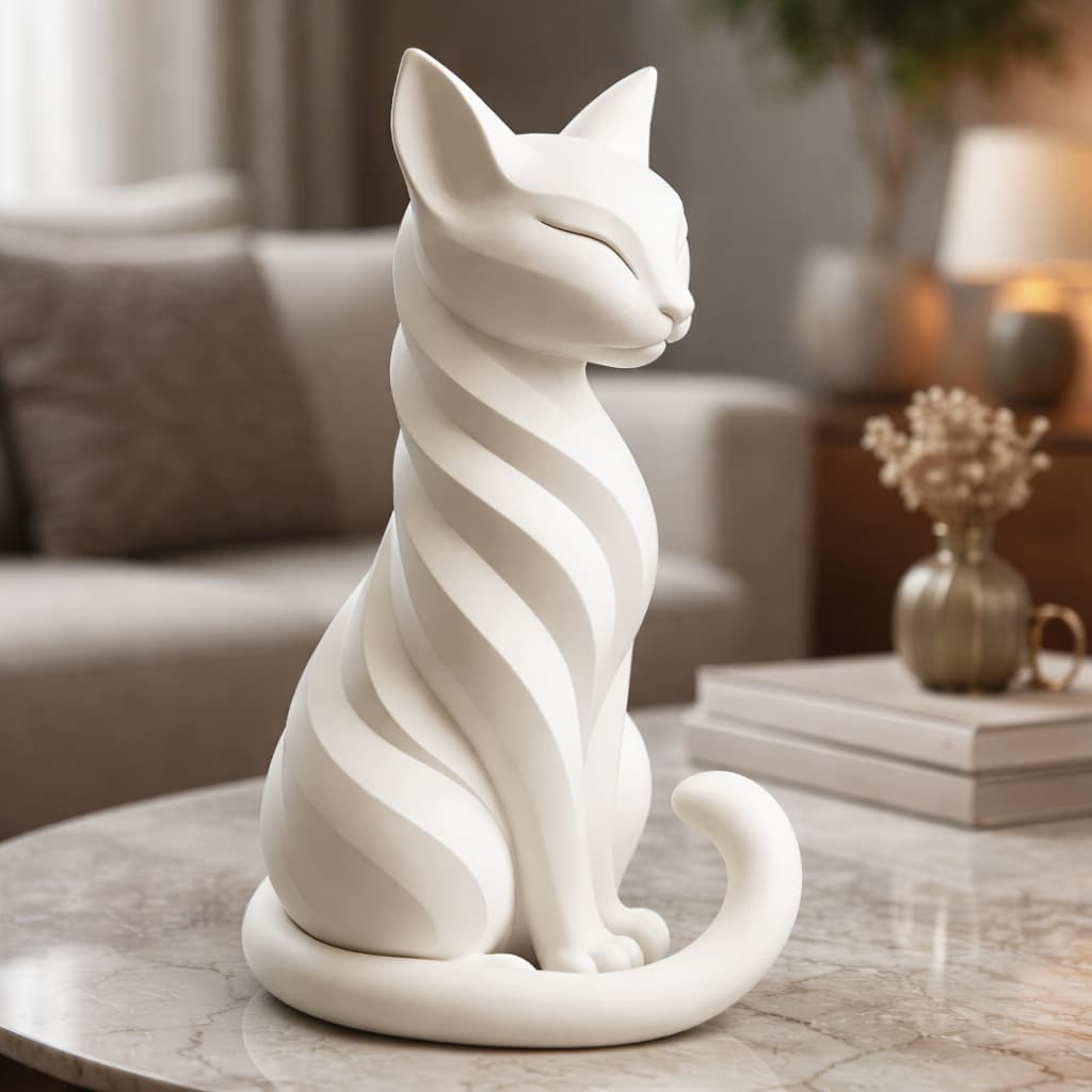 Escultura Gato Moderna Elegante Decoração Ambientes Contemporâneos Sala Veterinária Petshop Hotel Natureza Felino Quarto