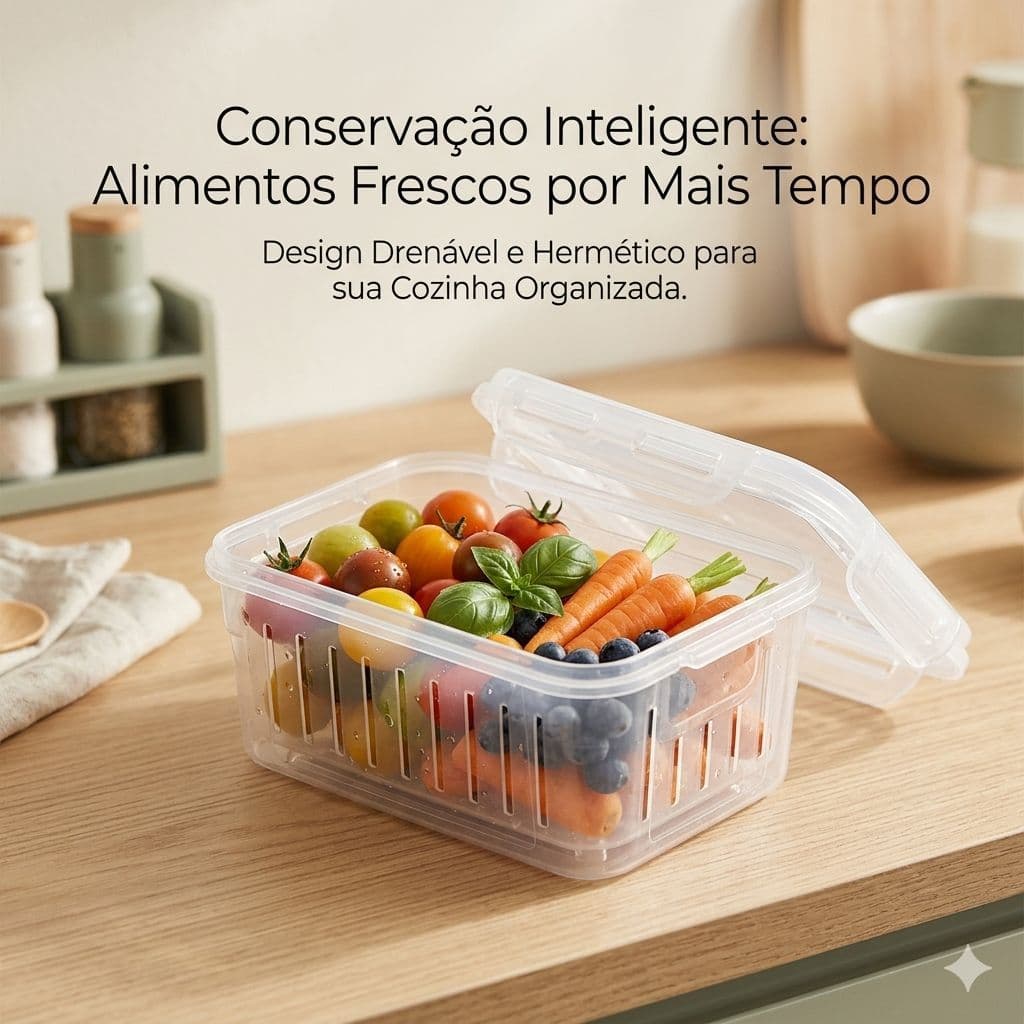 Organizador Multiuso 1L com Tampa com Trava e Cesta com 1 Divisória – Ideal para Organização do Dia a Dia
