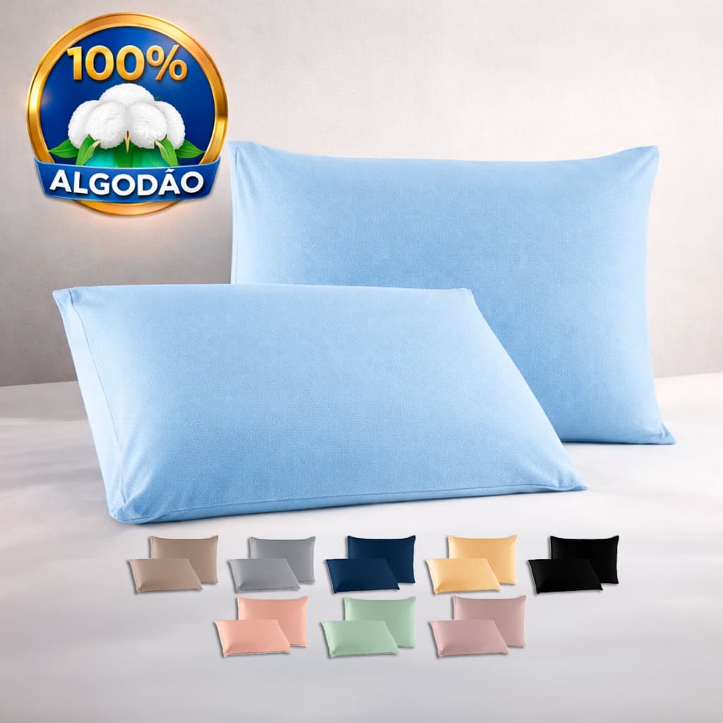 Par Fronhas Lisa Malha 100% Algodão com Zíper Antialérgica Kit 2 Capa Travesseiro Porta Várias Cores
