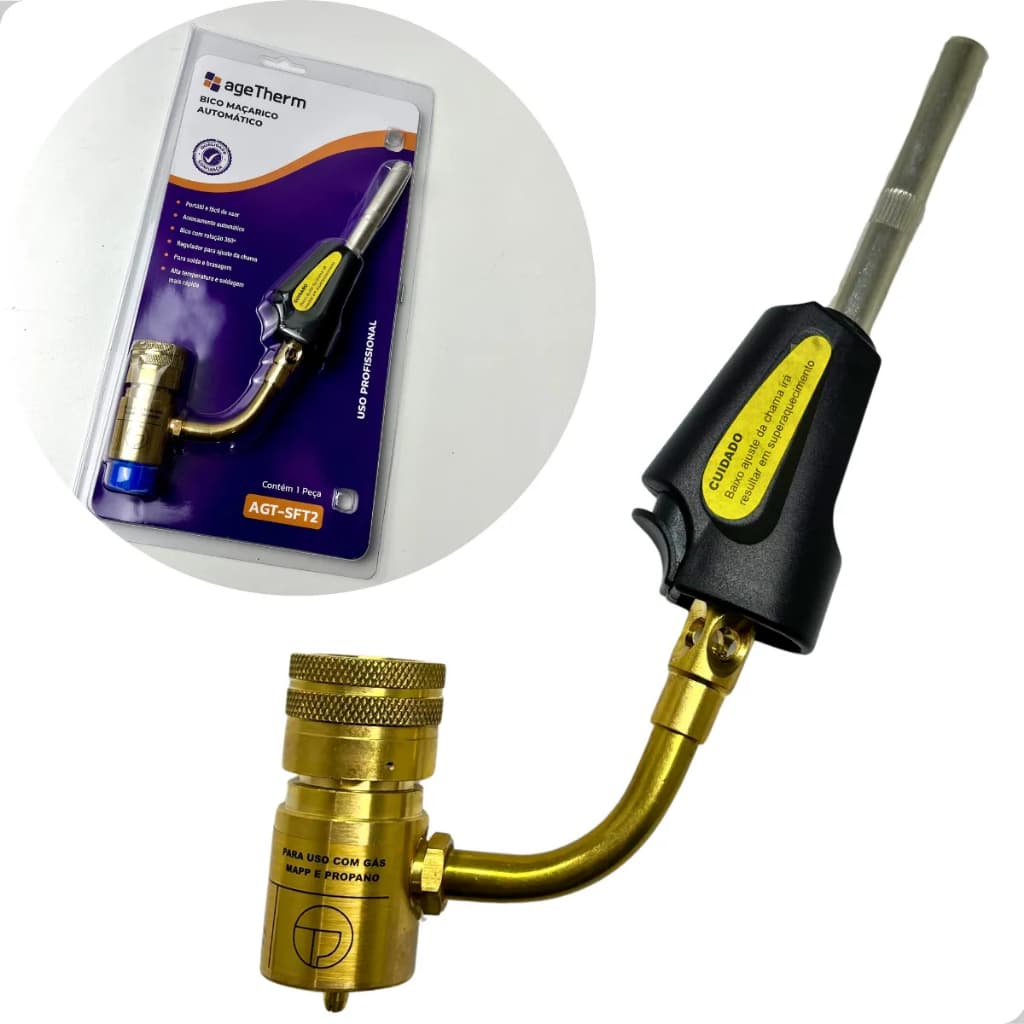 Maçarico Portátil Automático Turbo Tocha Bico Giro 360 Agetherm Preto
