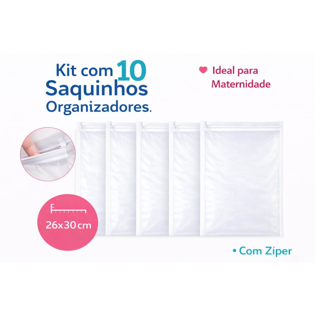 Kit 10 Saquinhos Organizadores Com Zíper Multiuso Envelope Maternidade Necessaire