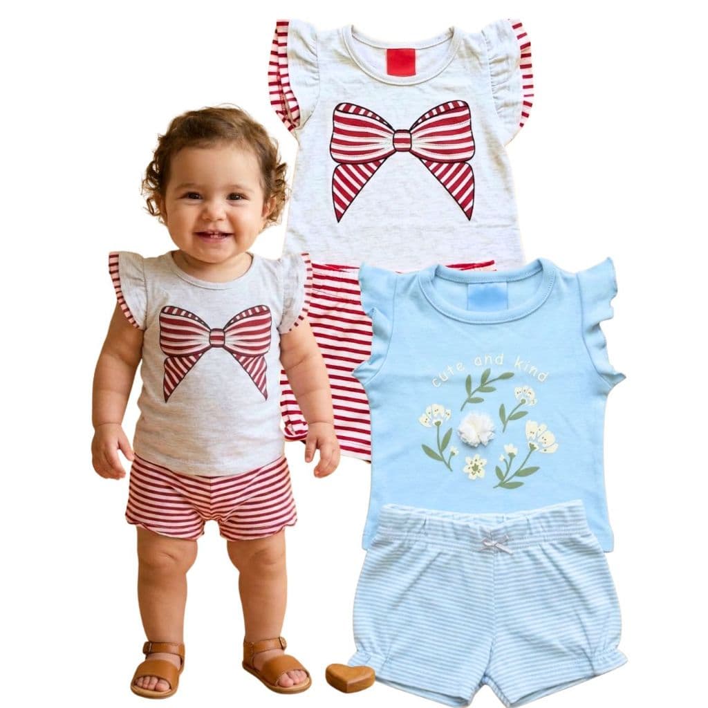 Kit com 2 Conjuntos Verão Infantil Bebê Menina tamanho P