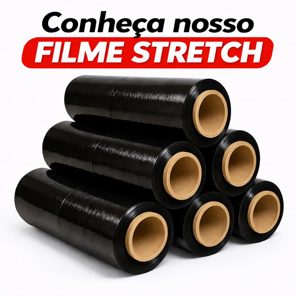 Kit 3 Rolos Filme Stretch Preto 50cm x 25 micras - 400 metros por bobina Atacado - Embalar correio