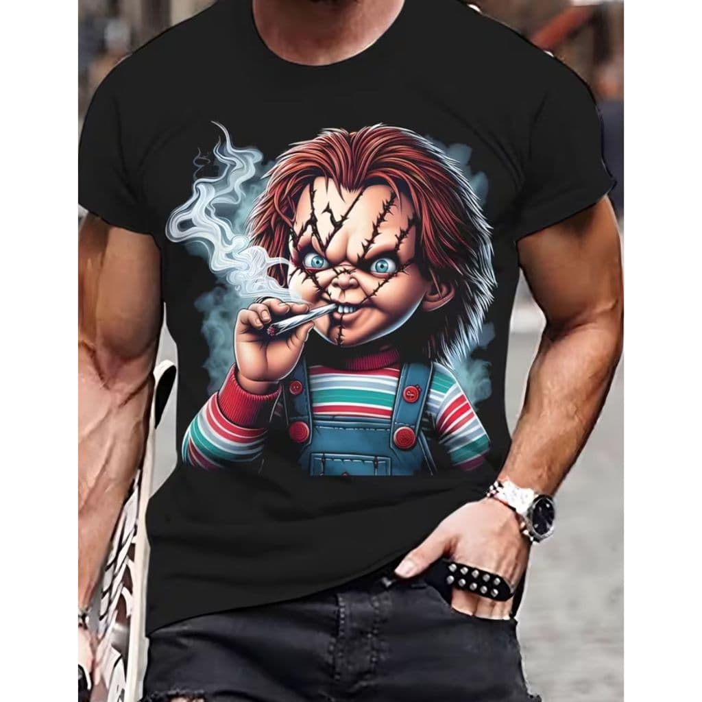 CAMISETA MASCULINA CHUCKY ESTILOSA CLASSICO TERROR IMPACTANTE OUSADO MODERNO BRINQUEDO ASSASSINO DESCOLADO 100%ALGODAO