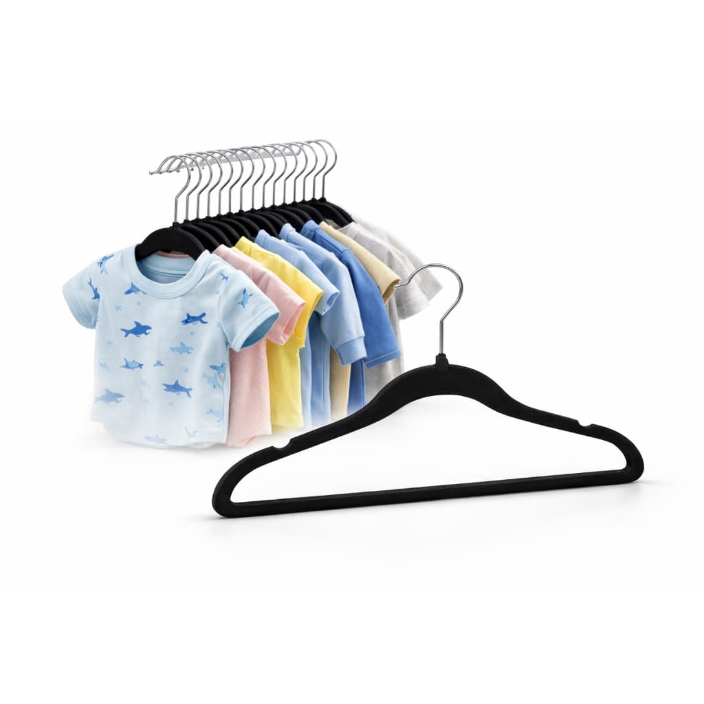 Cabide de Veludo Infantil 30cm Preto - 100 pecas