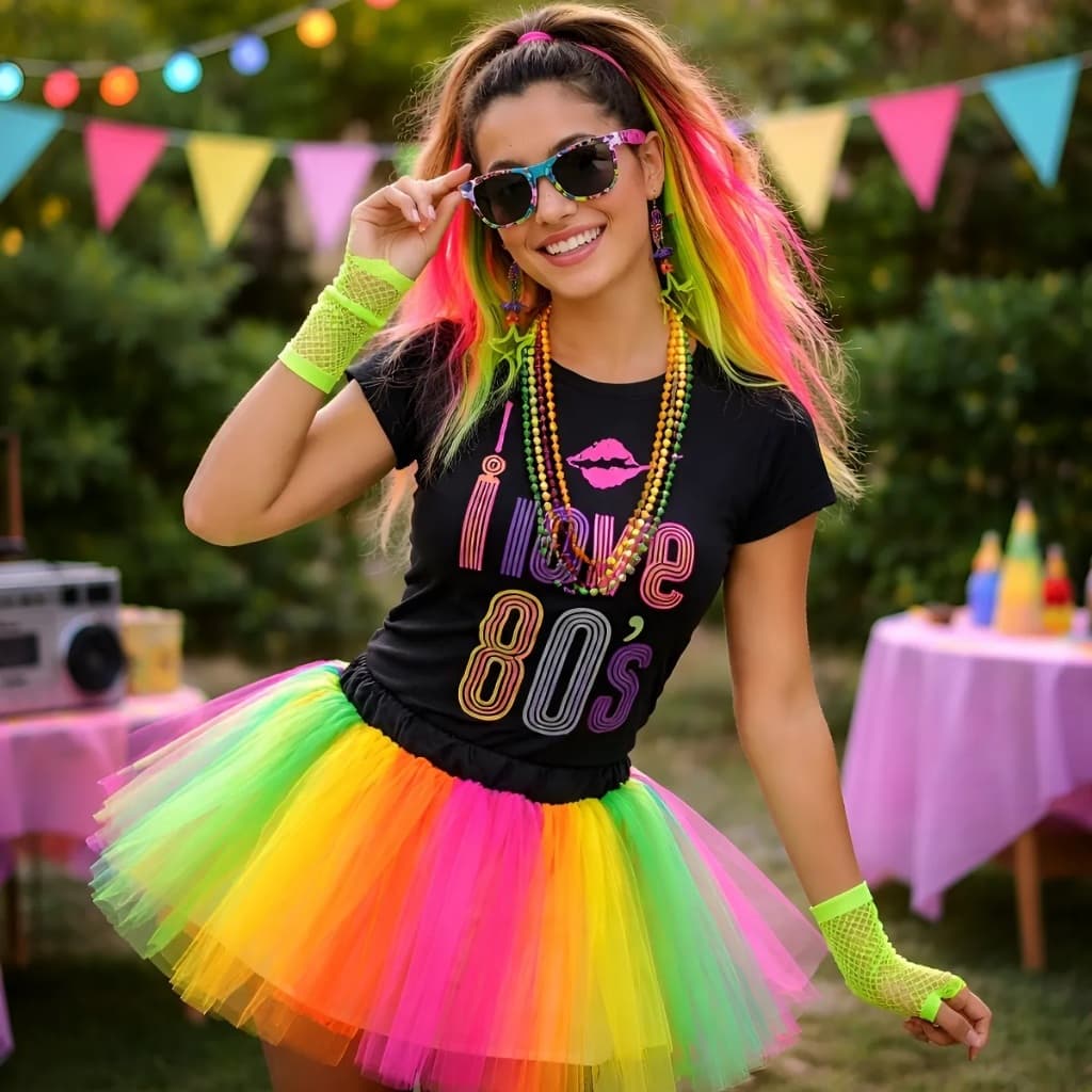 BAMBULÚA Kit Cosplay Fantasia Adereço Festa Retrô Anos 70 80 90 Neon Party Acessórios Cores Carnaval