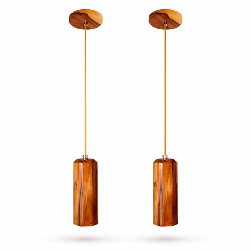 Kit 2 Pendente Ponto de Luz 1 Foco Madeira Maciça Luz e Decoração