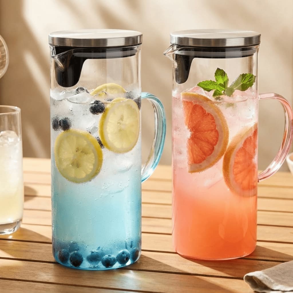 Jarra De Vidro Borossilicato C/tampa Sabrina 1,5l Suco Água Drink Mesa Posta